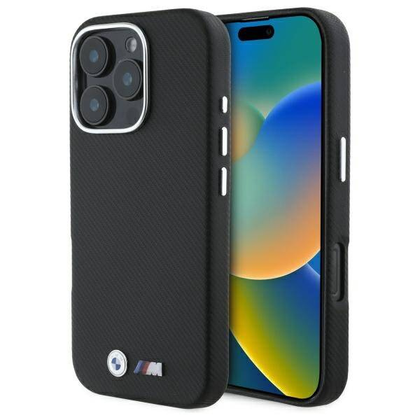 Hülle BMW iPhone 16 Pro schwarz/schwarz hartcase M Edition Kevlar ummanteltes Metall