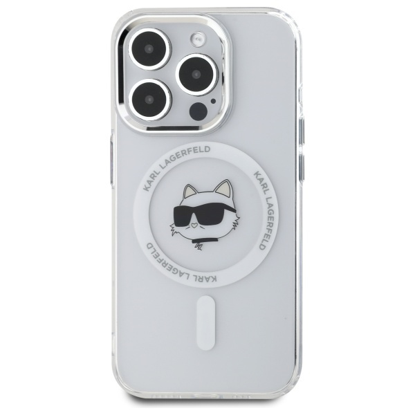 Karl Lagerfeld KLHMP15LHLSCHH iPhone 15   Pro 6.1" biały/white hardcase IML Metal Choupette Head MagSafe