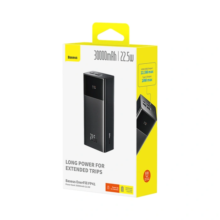 Powerbank Baseus EnerFill FP41 30000mAh 22.5W z kablem Baseus Simple USB-A - USB-C 3A 30cm - czarny