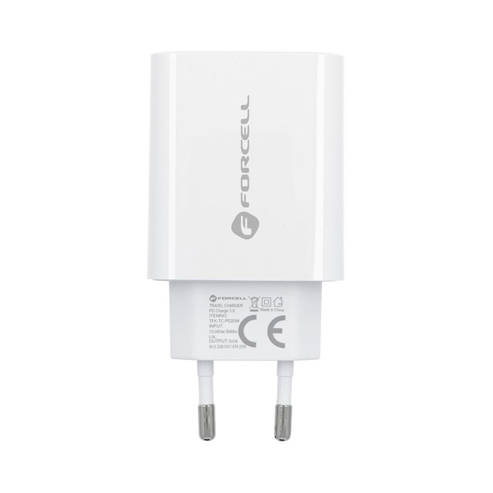 Ładowarka sieciowa do telefonu Forcell F-Energy USB C QC4.0 PD 3A 20W + kabel USB C do Lightning TFK-TC-20WPD biała