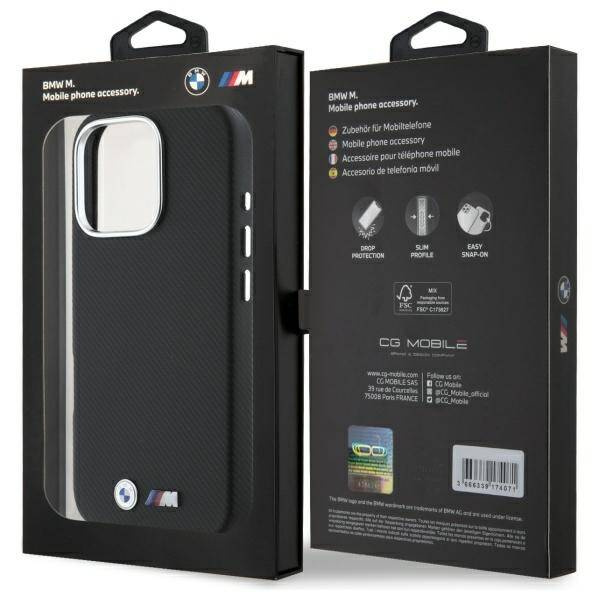 Hülle BMW iPhone 16 Pro schwarz/schwarz hartcase M Edition Kevlar ummanteltes Metall