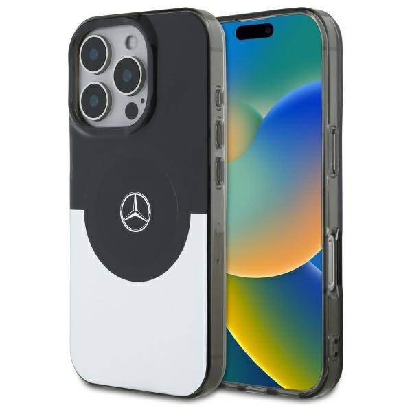 Etui Mercedes iPhone 16 Pro    6.3" czarny srebrny/black silver hardcase Doubel Layer BiColor MagSafe