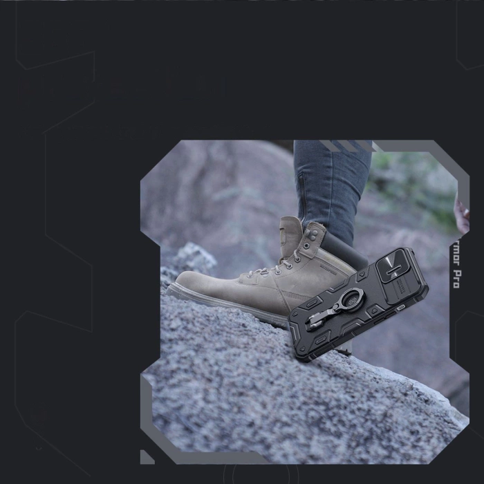 Nillkin CamShield Armor Pro Case etui iPhone 14 Pro pancerny pokrowiec z osłoną na aparat ring podstawka niebieskie