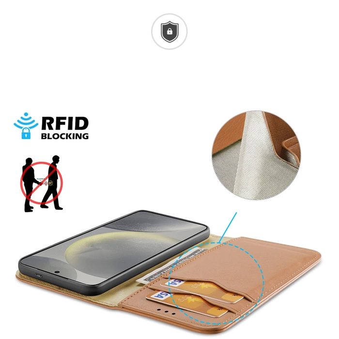 Etui Dux Ducis HIVo avec rabat et bloqueur RFID pour Samsung Galaxy S24+ - marron