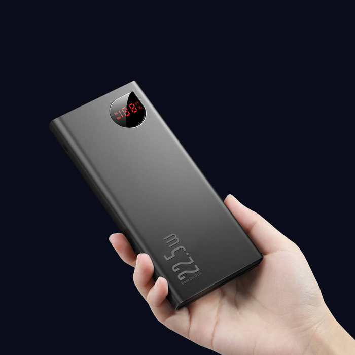 Baseus Adaman Kovová powerbanka s rychlým nabíjením 10000mAh 22,5W (Overseas Edition 2021) černá + kabel USB-A - USB-C 3A 0,3m černá