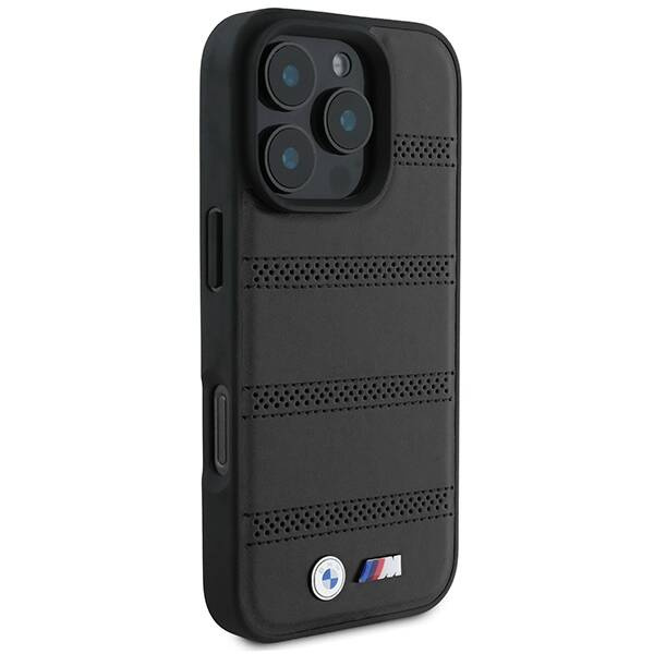 Case BMW iPhone 16 Pro 6.3" black/black hardcase M Perforated And Stitched Line MagSafe