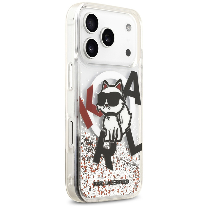 Etui Karl Lagerfeld Liquid Glitter       Choupette Logo MagSafe do iPhone 17 Pro przezroczysty