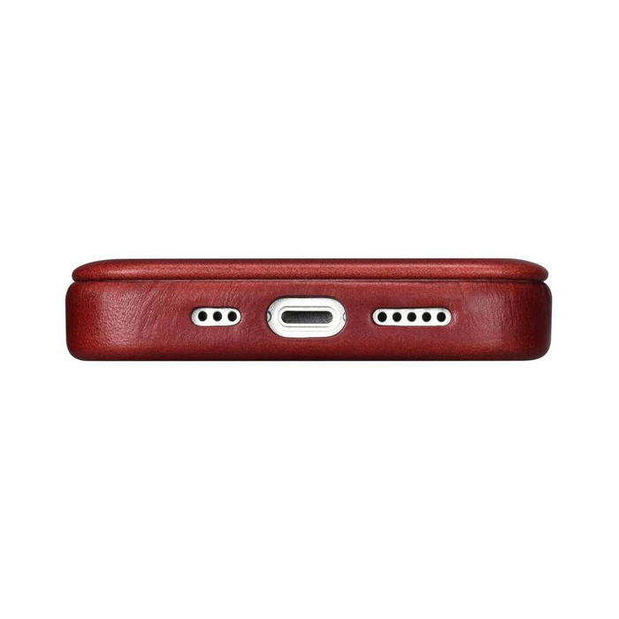 iCarer CE Oil Wax Premium Leather Folio Case Funda de cuero para iPhone 14 Plus Flip Magnetic MagSafe rojo (AKI14220707-RD)