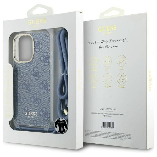 Etui Guess iPhone 16 Pro Max 6.9" niebieski/blue hardcase Crossbody Cord 4G Print