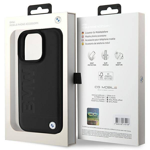 Case BMW iPhone 16 Pro 6.3" black/black hardcase Leather Hot Stamp
