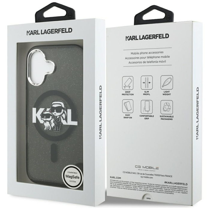 Etui Karl Lagerfeld IML Glitter Karl &   Choupette Sketch Logo MagSafe do iPhone 17 czarny