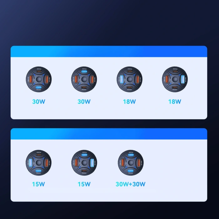 Ładowarka samochodowa Wozinsky WLS-04 60W 2xUSB-C 2xUSB-A - czarna