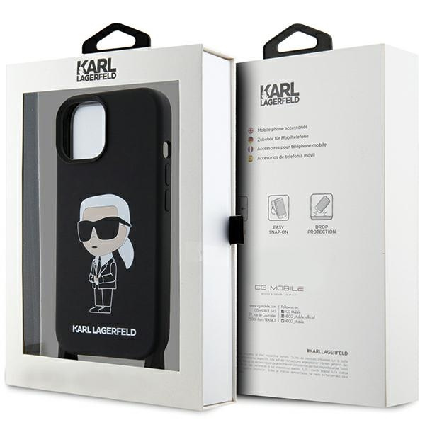 Case Karl Lagerfeld KLHCP15SSCBSKNK iPhone 15 6.1" hardcase black/black Crossbody Silicone Ikonik Case