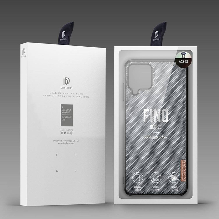 Custodia Dux Ducis Fino rivestita in materiale di nylon per Samsung Galaxy A22 4G grigio
