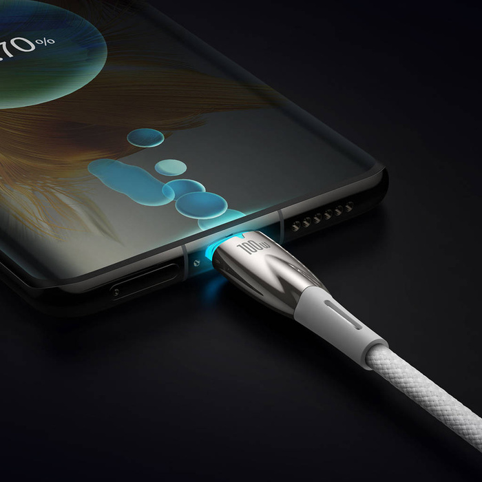 Cable Baseus Glimmer Series con carga rápida USB-C 480Mb/s PD 100W 2m blanco