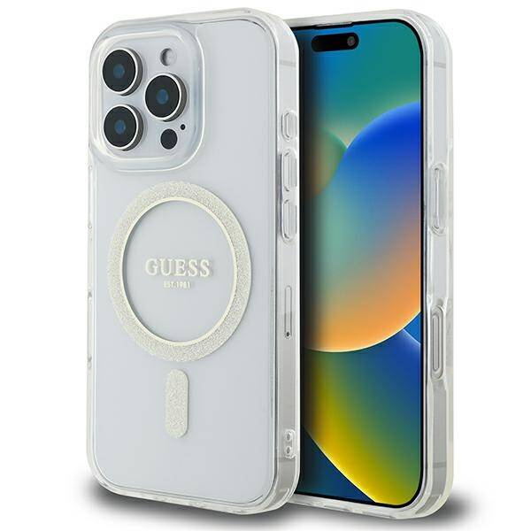Etui Guess iPhone 16 Pro Max przeźroczysty/transparent hardcase IML Glitter Circle MagSafe