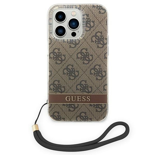 Guess GUOHCP14LH4STW iPhone 14 Pro 6.1" braun/braun hartcase 4G Print Strap