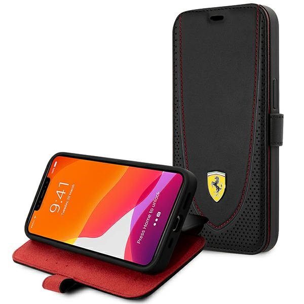 Ferrari FEFLBKP13LRGOK iPhone 13 Pro 6,1" nero/nero Libro in pelle Linea curva