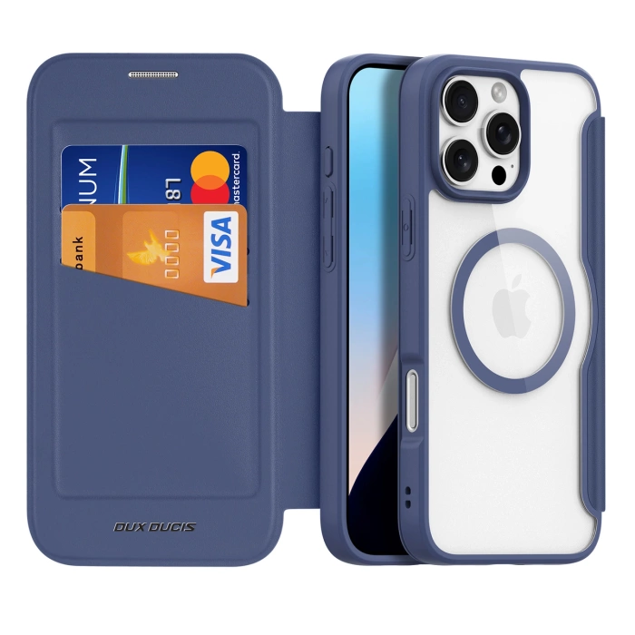 Dux Ducis Skin X Pro Hülle für iPhone 16 Pro Max mit MagSafe und Klappe – Blau