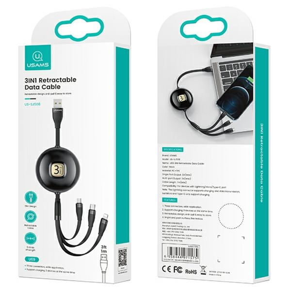 USAMS Cable U69 3in1 1m green/green (lightning/microUSB/USB-C) SJ508USB03 (US-SJ508)