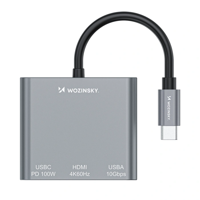 Hub Wozinsky WHCH-01 USB-C PD 100W HDMI 4K@30Hz USB-A 10Gbps - szary