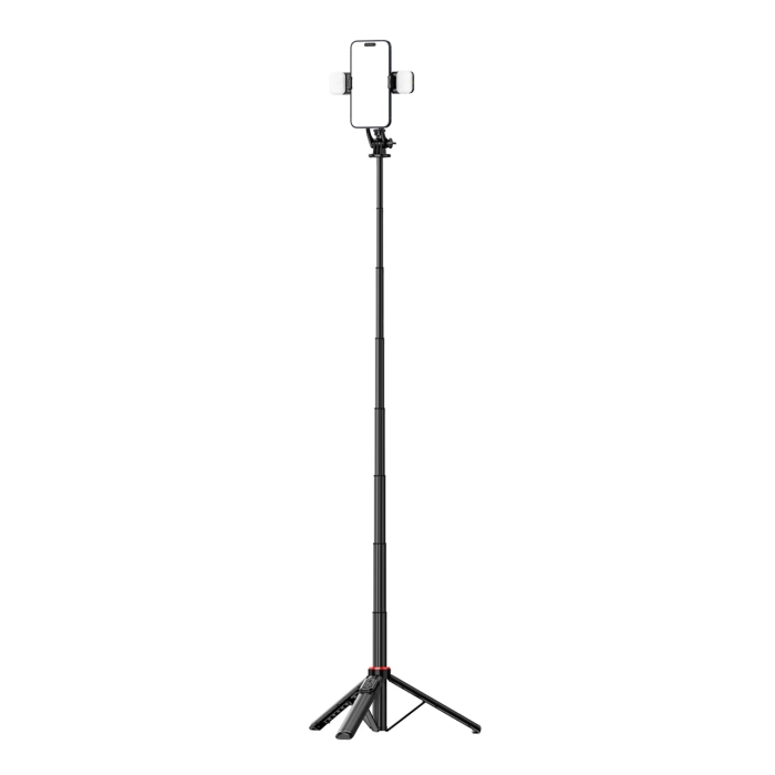 Selfie stick WC12YDS 1.3m aluminum alloy telescopic tripod with dual lamp and phone holder - black
