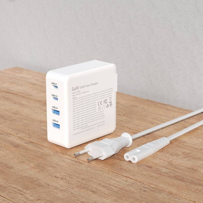 Caricabatterie rapido GaN 100W 2 x USB-C / 2 x USB Dudao A100EU - bianco