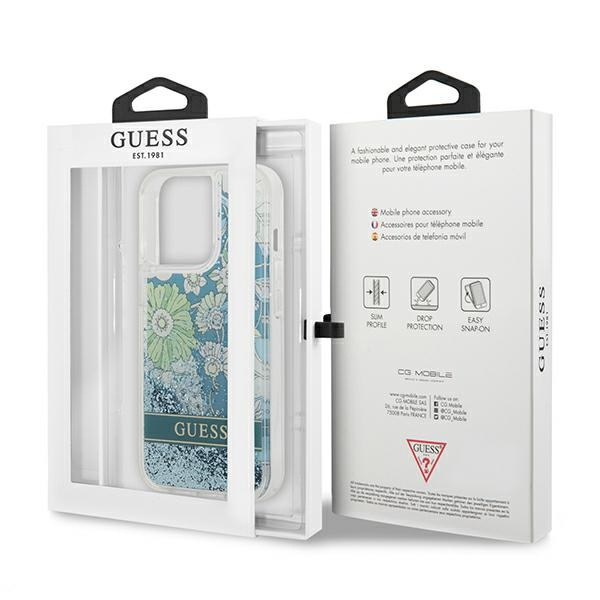Hülle GUESS Apple iPhone 13 Pro Max Flower Liquid Glitter Grün Hartcase