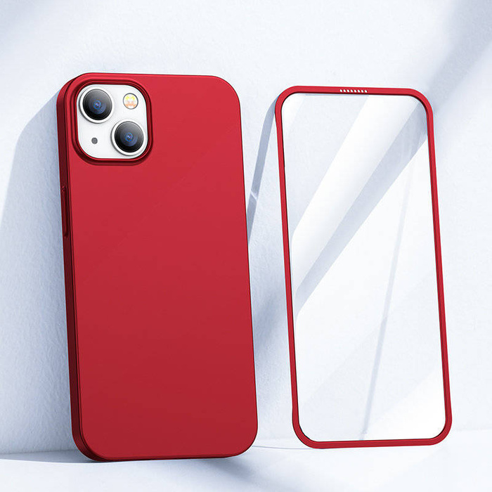 Joyroom 360 Full Case pouzdro pouzdro pro iPhone 13 zadní a přední + tempered Glass červené (JR-BP927 red)