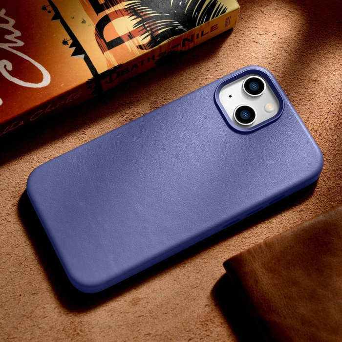 iCarer Case Leather Housse en cuir véritable pour iPhone 14 Plus violet clair (compatible MagSafe)