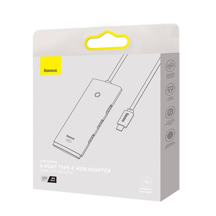 Adattatore HUB di tipo C a 4 porte serie Baseus Lite (da tipo C a USB 3.0 * 4) 2 m nero