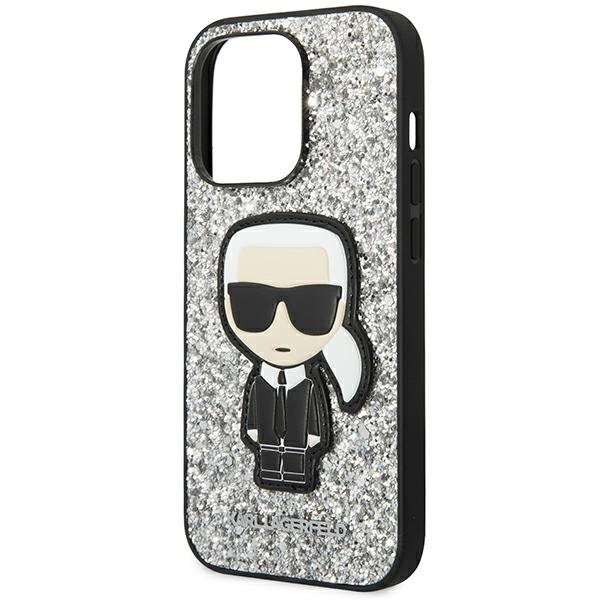 Case KARL LAGERFELD Apple iPhone 14 Pro Glitter Flakes Iconic Silver Hardcase