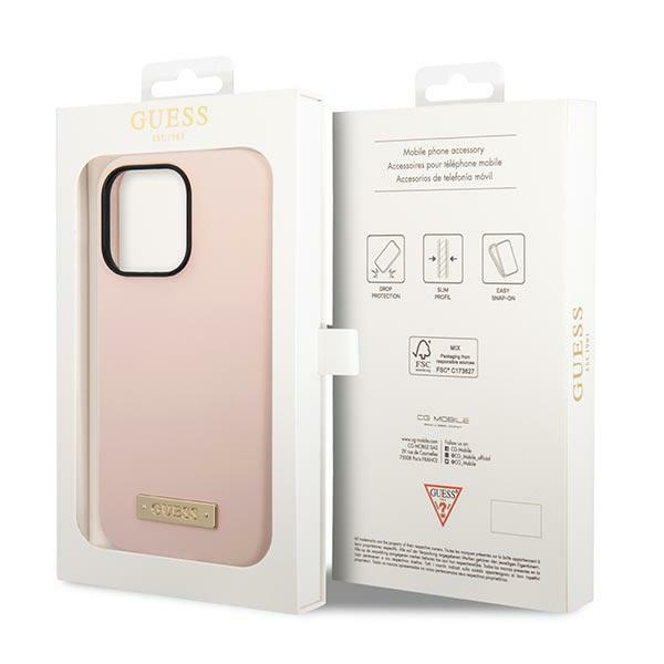 Hülle Guess iPhone 14 Pro Max 6,7" rosa/rosa hart case Silikon-Logo-Platte MagSafe