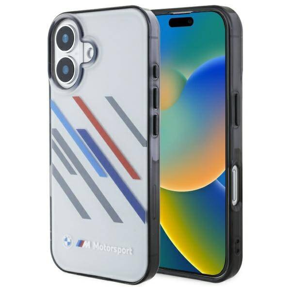 Case BMW iPhone 16 6.1" grey/grey hardcase Motosport IML Random Stripes