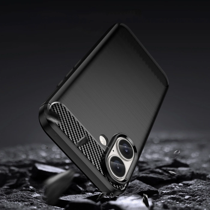 Carbon Case Silikonhülle für iPhone 16 Plus - Schwarz