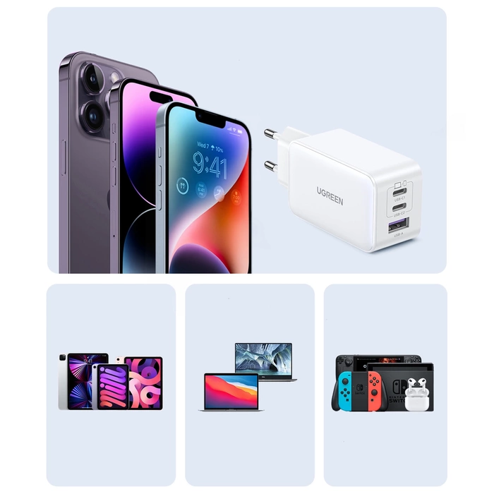 Ugreen CD244 65W USB-A / 2x USB-C GaN fast charger - white