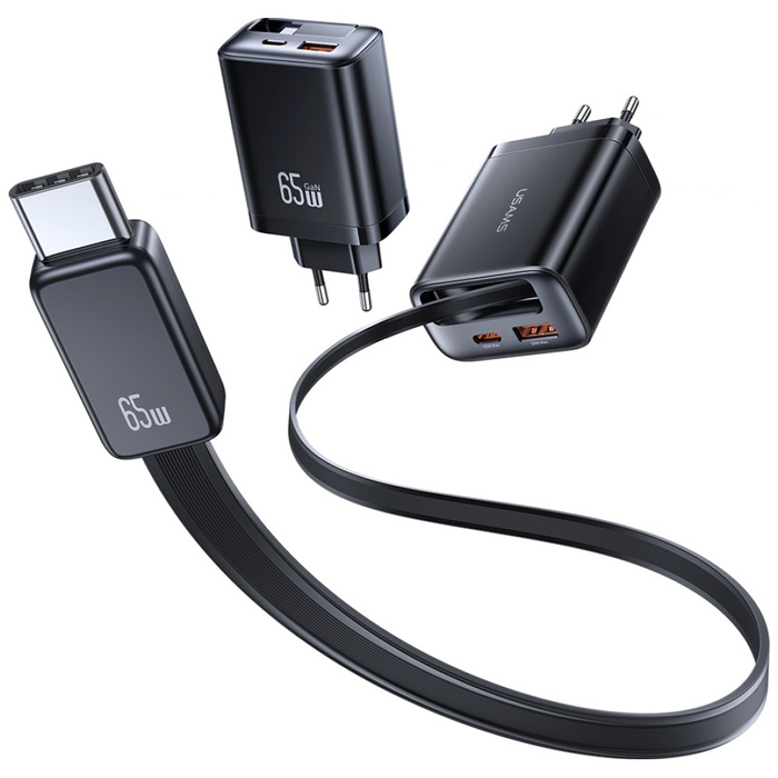 Ładowarka sieciowa USAMS Xiang Series    CC299 65W 1xUSB-C 1xUSB-A + kabel USB-C czarny
