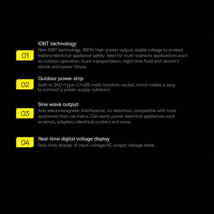Baseus IGBT Inverter di alimentazione per auto 300 W 220 V (spina CN / EU) Nero (CGNB010101)