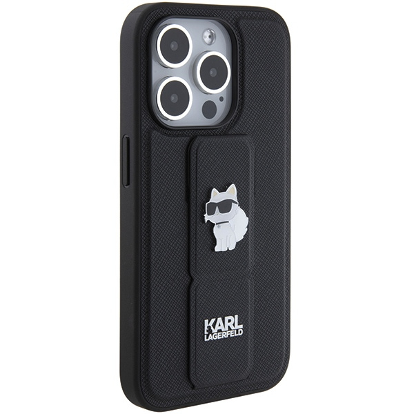 Etui Karl Lagerfeld KLHCP15XGSACHPK iPhone 15 Pro Max 6.7" czarny/black hardcase Gripstand Saffiano Choupette Pins Case