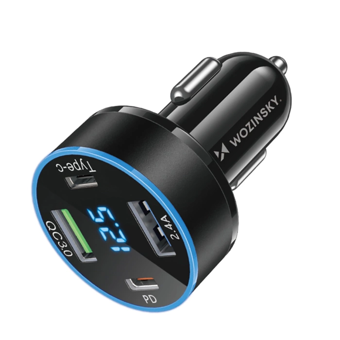 Wozinsky WDCCB Autoladegerät mit Display 50W 2xUSB-C / 2xUSB-A - Schwarz