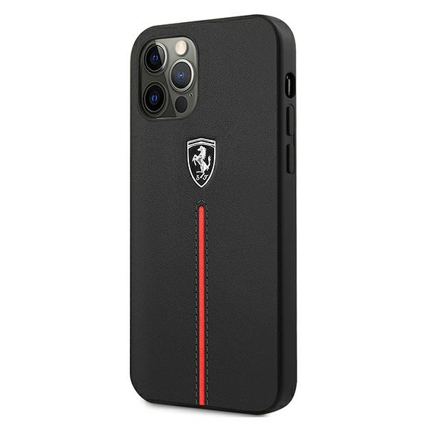 Hülle Ferrari FEOMSHCP12LBK iPhone 12 Pro Max schwarz/schwarz Hardcase Off Track Leder Nylon Stripe