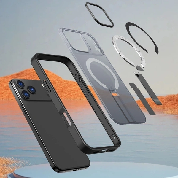 Etui Hybrid Armor X na Samsung Galaxy S25 FE z podstawką kompatybilne z MagSafe - czarne