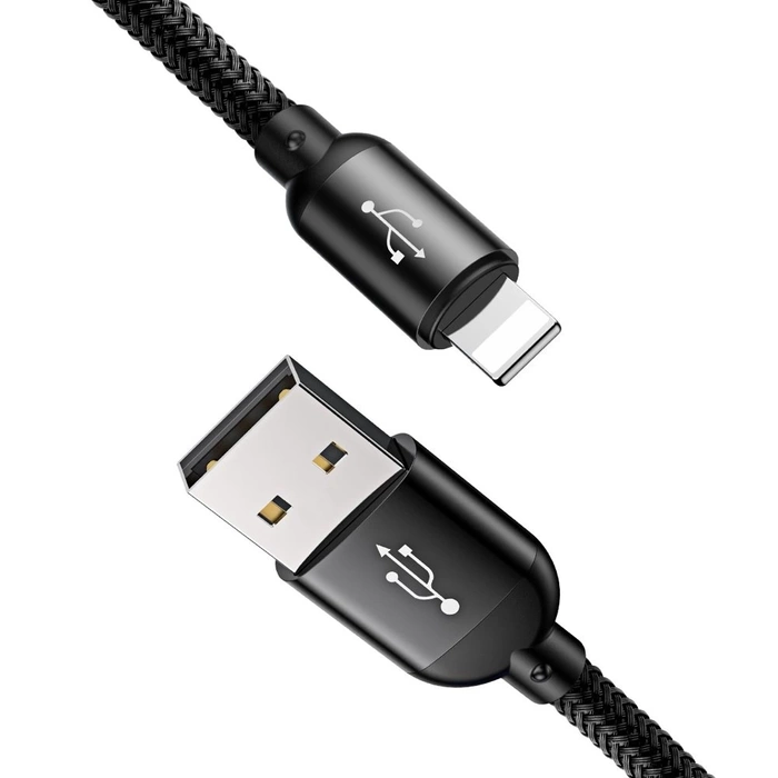 Baseus Three Primary Colors 3in1 USB cable - micro USB / Lightning / USB-C nylon braided 3.5A 1.2M black (CAMLT-BSY01)
