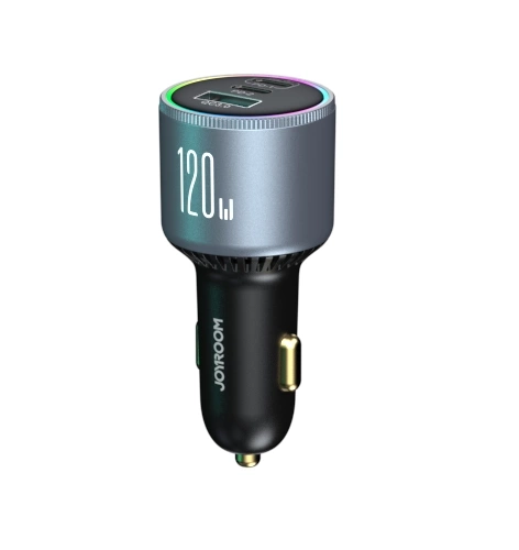 Joyroom JR-CCN07 chargeur de voiture 120W 2xUSB-C USB-A + câble USB-C 100W - gris foncé