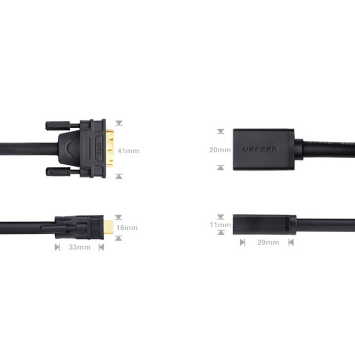 Câble adaptateur câble Ugreen DVI (mâle) - HDMI (femelle) 0.15m noir (20118)