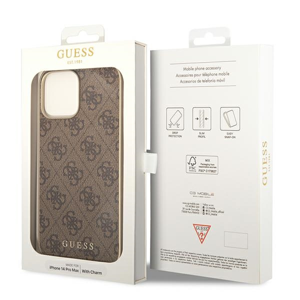 Hülle GUESS Apple iPhone 14 Pro 4G Charms Kollektion Braun Hartcase