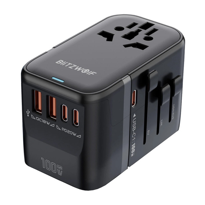 Reiseadapter 5in1 Blitzwolf BW-TA2 2xUSB PD + 2xC QC + C GaN 100W