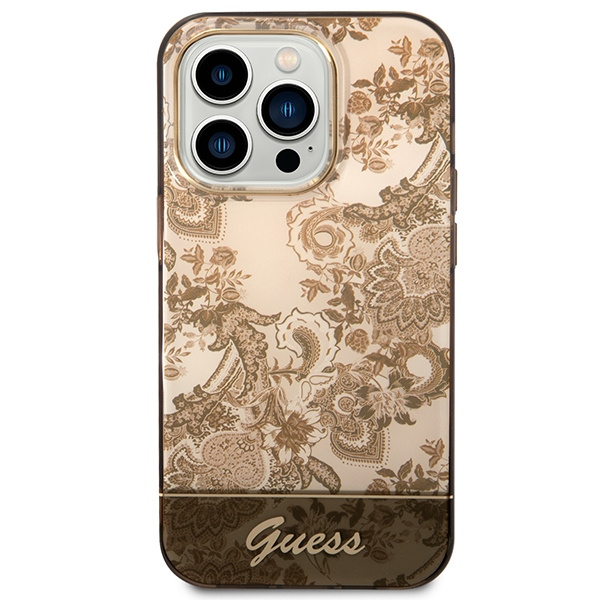 Case GUESS Apple iPhone 14 Pro Porcelain Collection Brown Hardcase