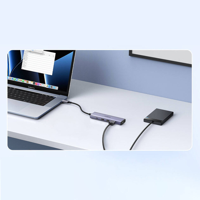 Multifunkční zařízení 5 v 1 USB-C - HDMI 1.4 / 3 x USB-A / USB-C PD 100W Ugreen CM511 - šedá barva
