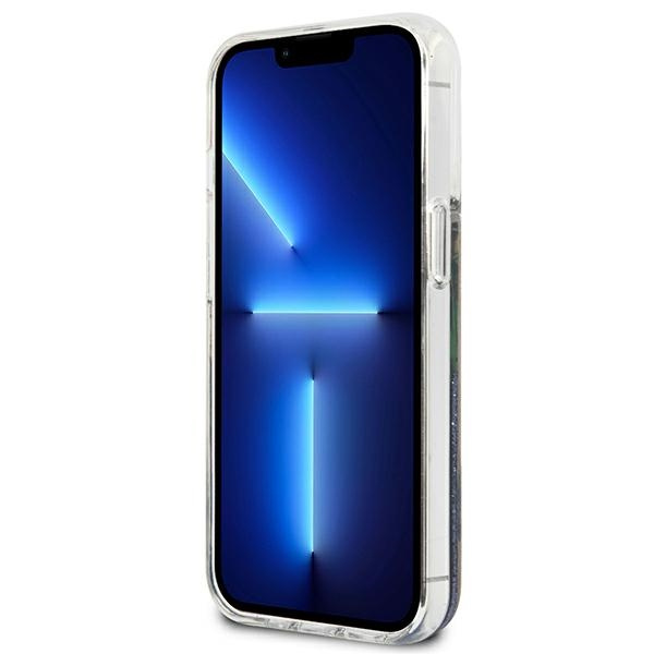 Hülle GUESS Apple iPhone 13 Mini Flower Liquid Glitter Blau Hardcase